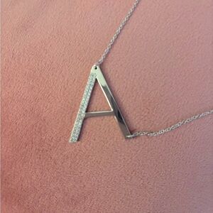 “A” Initial necklace 925 sterling silver with diamond like crystal accent